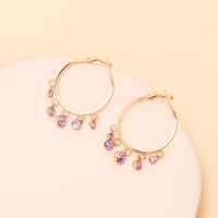 Retro C-shaped Purple Rhinestone Big Circle Earrings Wholesale Nihaojewelry main image 4