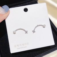 Korean Imitation Pearl Curved Zircon Micro-inlaid Earrings Wholesale Nihaojewelry main image 4