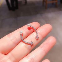 Korean Imitation Pearl Curved Zircon Micro-inlaid Earrings Wholesale Nihaojewelry main image 5