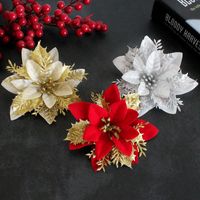 Hong Kong Love Christmas Decoration Flower Gold And Silver Red Three-layer Plastic Flowers Three-dimensional Christmas Flower Christmas Tree Decorations main image 2