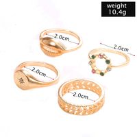 Fashion Hollow Carved Shell Color Rhinestone Ring 4 Piece Set Wholesale Nihaojewelry main image 3