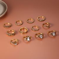 Retro Hollow Inlaid Rhinestone Opal Geometric Ring 12-piece Set Wholesale Nihaojewelry main image 5