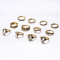 Retro Hollow Inlaid Rhinestone Opal Geometric Ring 12-piece Set Wholesale Nihaojewelry main image 6