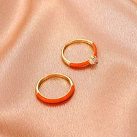 Fashion Simple Color Oil Dripping Geometric Copper Inlaid Zircon Ring 2-piece Set main image 4