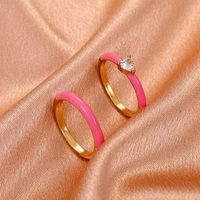 Fashion Simple Color Oil Dripping Geometric Copper Inlaid Zircon Ring 2-piece Set main image 5