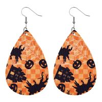 Cross-border Adult Earrings Wholesale European And American Halloween Leather Earrings Ghost Festival Pumpkin Skull Water Drop Pu Earrings main image 6