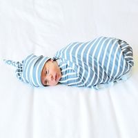 Fashion Gray Blue Stripe Newborn Baby Swaddle Hat Wrap Blanket Suit Wholesale Nihaojewelry main image 3