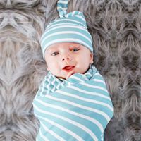 Sky Blue Stripes Baby Wrapping Cloth Swaddling Hat Quilt Suit Wholesale Nihaojewelry main image 2
