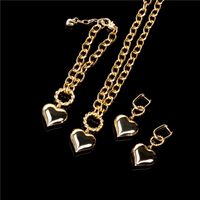 New Product Set Listing Simple Copper-plated Gold Love Pendant Necklace Adjustable Thick Straps Bracelet Earrings Three-piece Set sku image 4