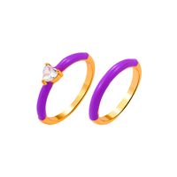 Fashion Simple Color Oil Dripping Geometric Copper Inlaid Zircon Ring 2-piece Set sku image 1
