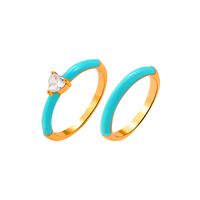 Fashion Simple Color Oil Dripping Geometric Copper Inlaid Zircon Ring 2-piece Set sku image 3