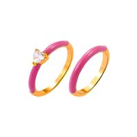 Fashion Simple Color Oil Dripping Geometric Copper Inlaid Zircon Ring 2-piece Set sku image 4