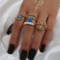 Punk Demon Eyes Rhinestone Color Drop Oil Hollow 4-piece Ring Wholesale Nihaojewelry sku image 1