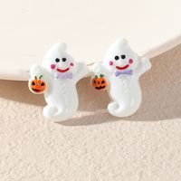 Ez3817 Cross-border European And American New Halloween Earrings Simulation Plastic Ghost Face Pumpkin Death Ghost Festival Earrings sku image 4