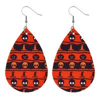 Cross-border Adult Earrings Wholesale European And American Halloween Leather Earrings Ghost Festival Pumpkin Skull Water Drop Pu Earrings sku image 8