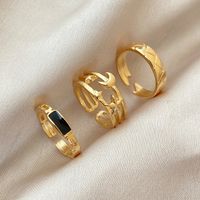 Fashion Hollow Geometric Open Star Moon Black Diamond Ring 3-piece Set Wholesale Nihaojewelry sku image 1