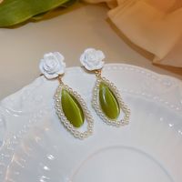 Retro Green Opal Pearl Resin Flower Pendant Earrings Wholesale Nihaojewelry main image 1