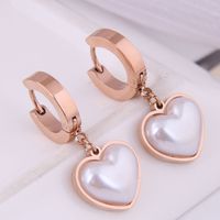 Fashion Simple Peach Heart Pearl Titanium Steel Earrings Wholesale Nihaojewelry sku image 1