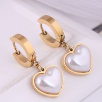 Fashion Simple Peach Heart Pearl Titanium Steel Earrings Wholesale Nihaojewelry sku image 2