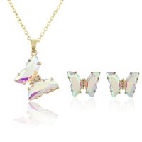 Simple Transparent Butterfly Earrings Necklace Set sku image 2
