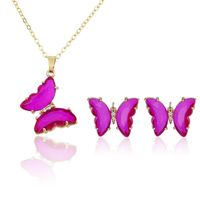 Simple Transparent Butterfly Earrings Necklace Set sku image 3