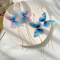 Fashion Butterfly Tassel Tulle Long Ear Hooks Wholesale Nihaojewelry main image 1
