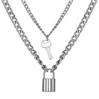 Creative Retro Minimalist Key Lock Gold Multi-layer Necklace sku image 2