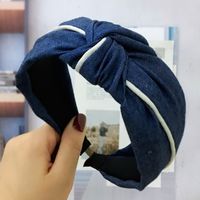 2021 Japonais Et Coréen Simple Bandeau Femelle Noeud Dans Le Moyen Denim Pince Accessoires Pour Cheveux Adulte Bandeau En Tissu D'une Seule Pièce Dropshipping sku image 3