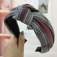 New Plaid Stitching Pu Fabric Headband Nhrh157851 sku image 2