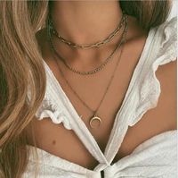 Hot Sale Star Crescent Three-layer Necklace Creative Retro Simple Alloy Clavicle Chain Wholesale Nihaojewelry sku image 1
