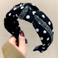 Korean Polka Dot Mesh Yarn Rhinestone Fabric Hair Accessories Bow Tie Knot Wide Side Headband Hair Hoop Wholesale Nihaojewelry sku image 1