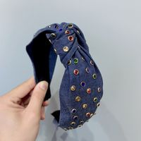New Boutique Hair Accessories Denim Fabric Hot Drilling Stars Knotted Headband Ladies sku image 4