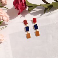 Long Simple Square Contrast Color Glaze Earrings sku image 1
