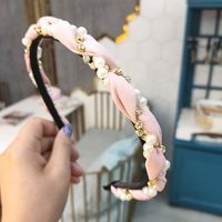 Korean Fashion Pearl Braid Headband Exquisite Shiny With Diamond Hairpin High-end Boutique Headband Pressure Hair Accessories Wholesale Nihaojewelry sku image 4