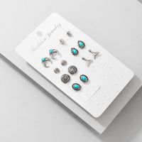 Ethnic Style Geometric Diamond Turquoise Stud Earrings Set Wholesale Nihaojewelry sku image 1