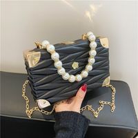 Fashion Solid Color Embroidered Thread Pearl Chain Small Square Bag Wholesale Nihaojewelry main image 6