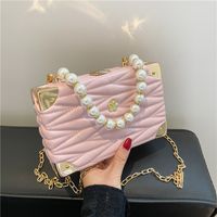 Fashion Solid Color Embroidered Thread Pearl Chain Small Square Bag Wholesale Nihaojewelry main image 5
