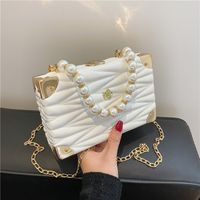 Fashion Solid Color Embroidered Thread Pearl Chain Small Square Bag Wholesale Nihaojewelry main image 4