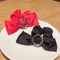 Retro Solid Color Bow Knot Round Buckle Rhinestone Hair Scrunchies Wholesale Nihaojewelry main image 2