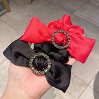 Retro Solid Color Bow Knot Round Buckle Rhinestone Hair Scrunchies Wholesale Nihaojewelry main image 3