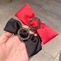 Retro Solid Color Bow Knot Round Buckle Rhinestone Hair Scrunchies Wholesale Nihaojewelry main image 4