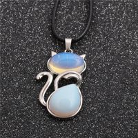 Casual Cute Cat Stainless Steel Plating Inlay Natural Stone Crystal Glass Pendant Necklace Long Necklace sku image 3