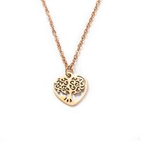 Titanium Steel Full Polished Laser Cut Peach Heart Tree Of Life Necklace sku image 5