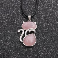 Casual Cute Cat Stainless Steel Plating Inlay Natural Stone Crystal Glass Pendant Necklace Long Necklace sku image 4