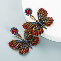 Retro Alloy Diamond Rhinestone Color Butterfly Earrings Wholesale Nihaojewelry sku image 1