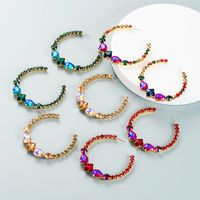 أزياء سبائك مطعمة الملونة الماس C على شكل أقراط الجملة Nihaojewelry main image 1