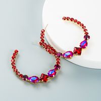 Boucles D&#39;oreilles En Forme De C De Diamants Colorés Incrustés D&#39;alliage De Mode En Gros Nihaojewelry sku image 1