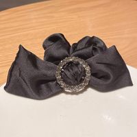 Retro Solid Color Bow Knot Round Buckle Rhinestone Hair Scrunchies Wholesale Nihaojewelry sku image 1