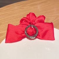 Retro Solid Color Bow Knot Round Buckle Rhinestone Hair Scrunchies Wholesale Nihaojewelry sku image 2