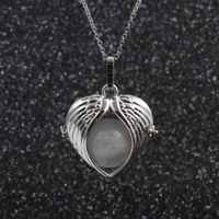 Sweater Chain Stainless Steel Angel Wings Round Bead Pendant Necklace sku image 2